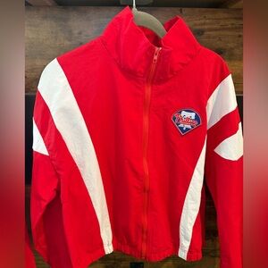 Red Windbreaker Jacket with White Accents & Philadelphia Phillies logo